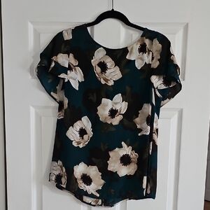 Banana Republic Teal Floral Short Sleeve Blouse